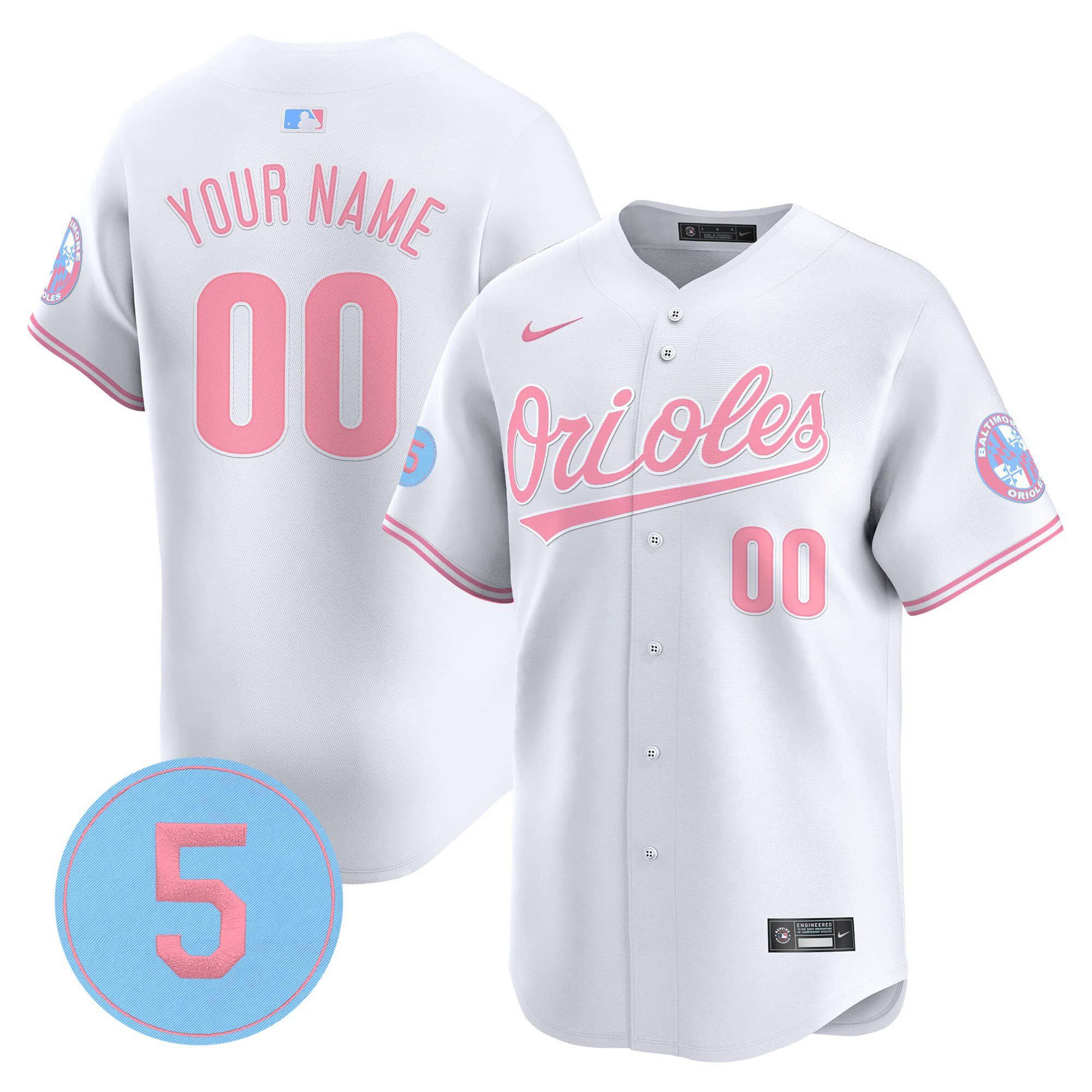 Men Baltimore Orioles White 2024 Nike Bubblegum Robinson Patch Vapor Premier Limited Custom MLB Jersey->->